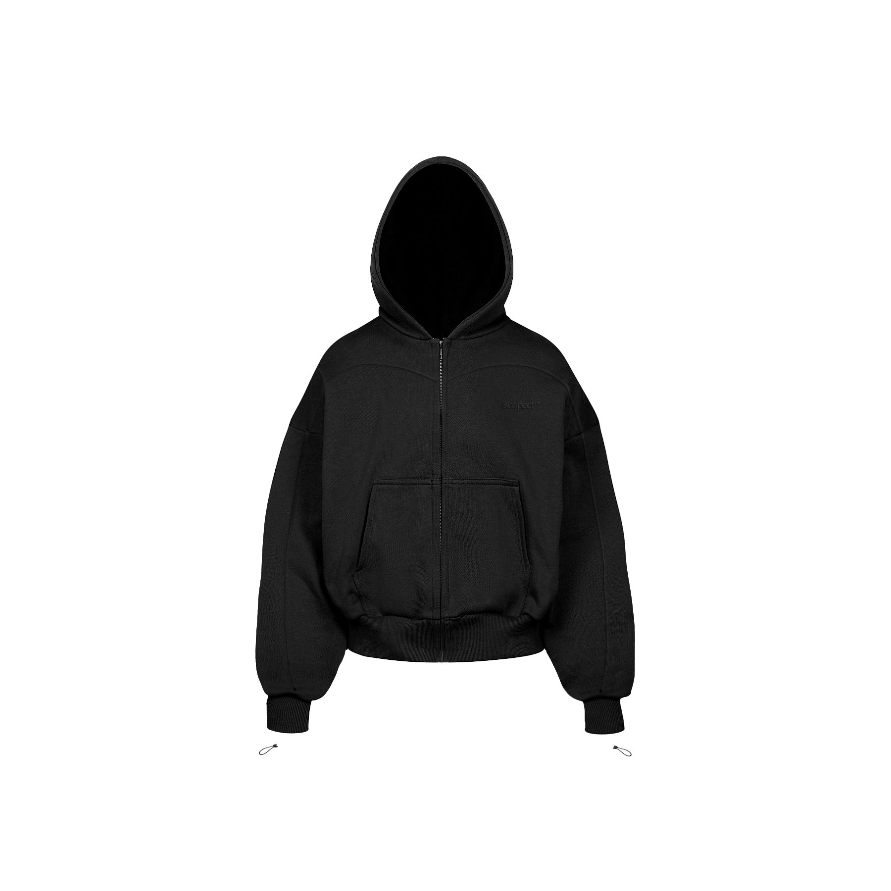 【WOOALONG】 ★ Rizz Unbalance Hood Zip-up ★ Black Black Zip-Up V2 – SUSPECT®